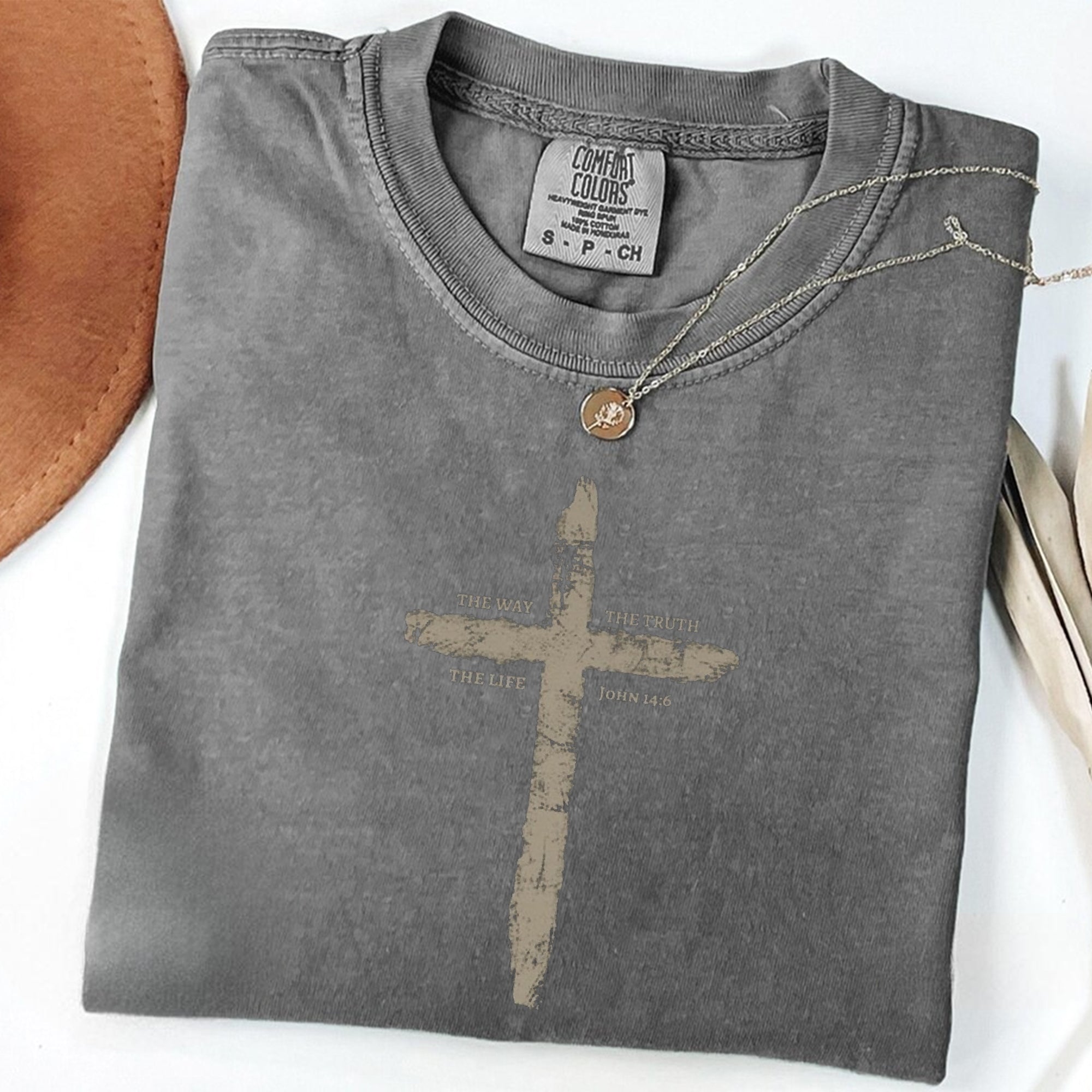 Mens The Way The Truth The Life Cross Comfort Colors Tshirt, Christian Fathers Day Christian Tee Shirt Gift, Rugged Cross Shirt